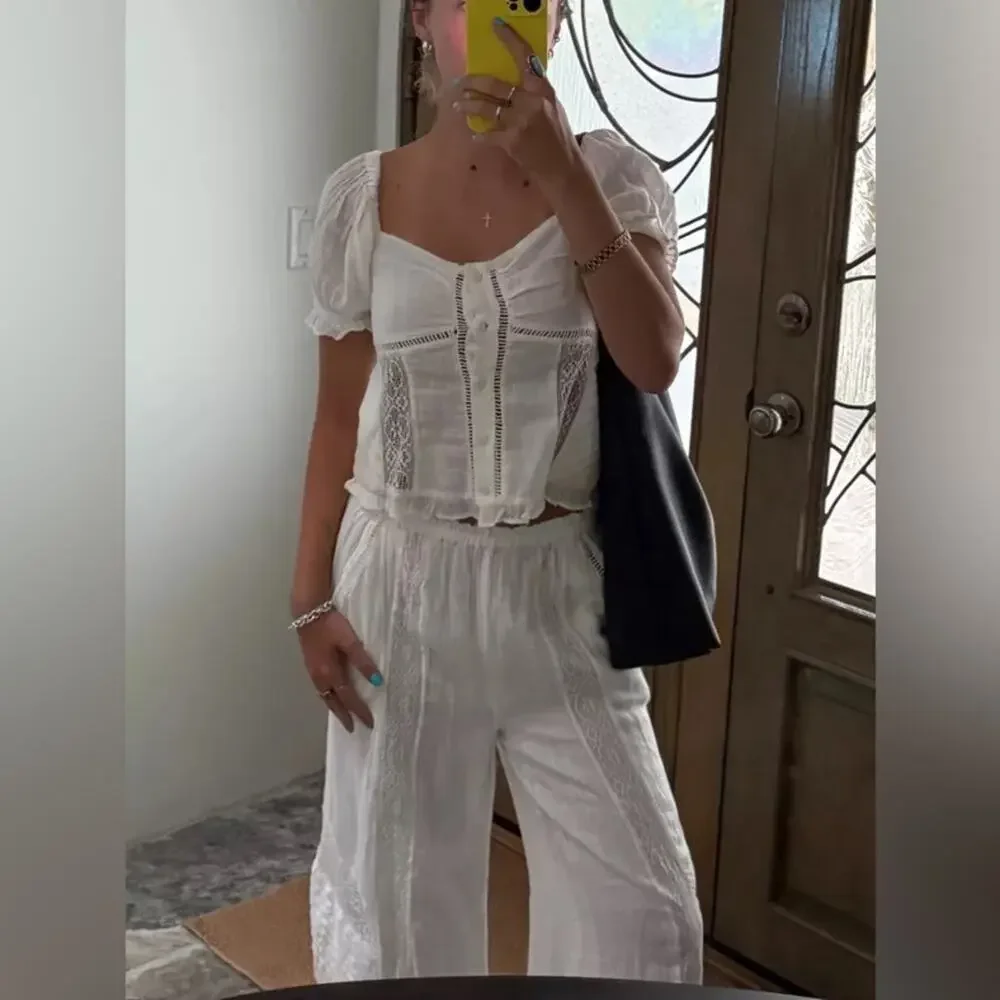 Free People Bali Alana Top & Pant Set in White  XS